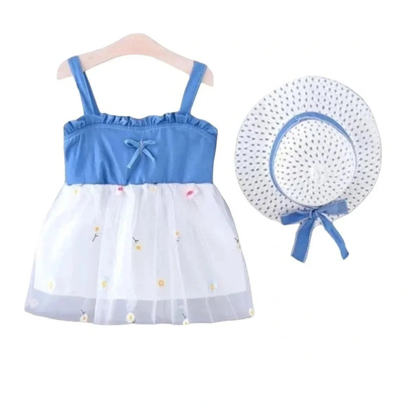12m White Tank Dress and Hat - Picture 1 of 8